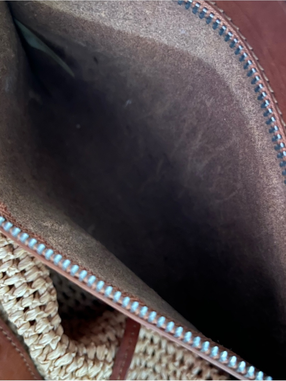Woven Straw Tote with Brown Leather Handles - Picture 5 of 5